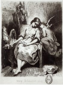 A Young Woman Dozing with an Angel von Tony Johannot