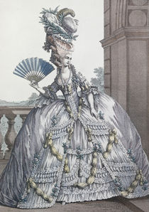 Woman wearing a stylish dress with her hair 'A la Victoire' von Claude Louis Desrais