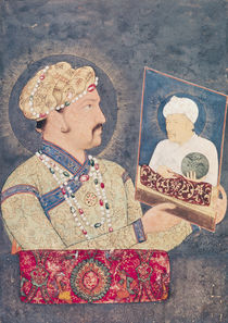 Emperor Jahangir holding a portrait of Emperor Akbar by Indian School