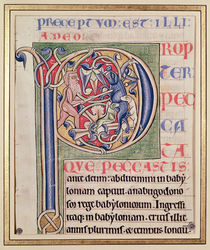 Historiated initial 'P' depicting a boar hunt by French School