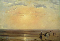 The Beach at Trouville with Setting Sun von Paul Huet
