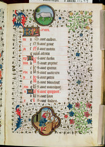 Ms 19 March: Aries and a man felling trees by French School