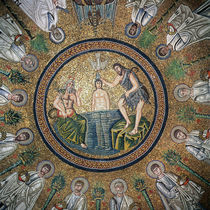 Baptism of Christ, surrounded by the Twelve Apostles by Byzantine School