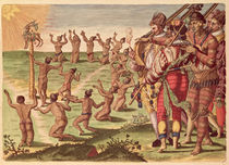 Sun worshipping ritual with an offering of a deer by Jacques Le Moyne