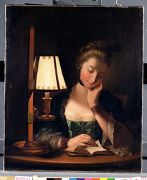 Woman Reading by a Paper-bell Shade von Henry Robert Morland