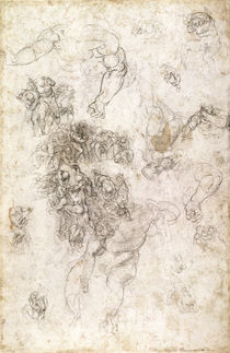 Study of figures for 'The Last Judgement' with artist's signature by Michelangelo Buonarroti