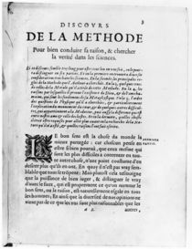 First page of 'Discours de la Methode' by Rene Descartes by French School