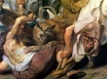 Lion Hunt, detail of two men and a lion by Peter Paul Rubens