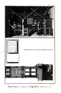 Interior of a Printing Works and Plan of a Press von Robert Benard