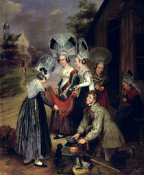 A Peddler Selling Scarves to Women from Troyes von Henri Valton
