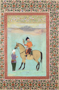 Ms E-14 Shah Abbas on a horse holding a falcon by Indian School