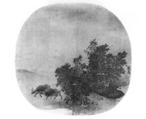 Landscape with water buffalo by Chinese School