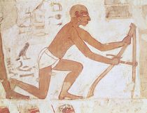 Construction of a wall, detail of a man with a hoe by Egyptian 18th Dynasty
