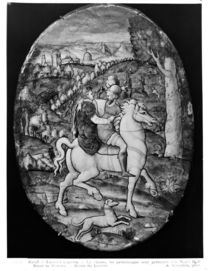 Hunting, portrait presumed to be Henri II and Diane de Poitiers by Leonard Limosin