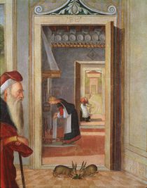 The Birth of the Virgin, detail of servants in the background by Vittore Carpaccio