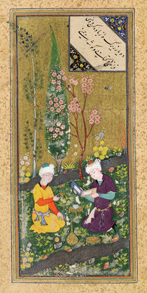 Ms C-860 fol.9a Two Figures Reading and Relaxing in an Orchard by Persian School