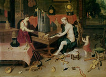 Allegory of Hearing, detail of an organist by Jan van & Balen, Hendrik van Kessel
