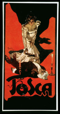 Poster advertising a performance of Tosca von Adolfo Hohenstein