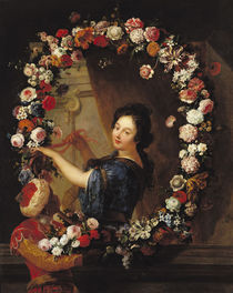 Portrait of a Woman Surrounded by Flowers von J-B. & Coypel, A. Belin de Fontenay