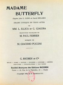 Playbill for 'Madame Butterfly' by Giacomo Puccini 1903 by French School