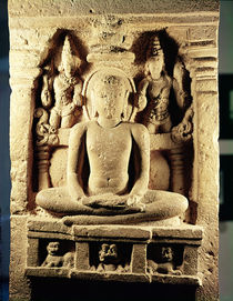 Relief depicting Tirthankara Mahavira in meditation von Indian School