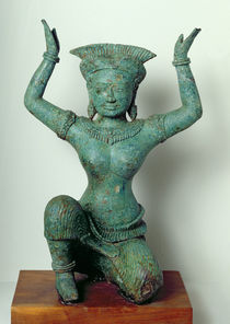 Kneeling feminine figure used to support a mirror by Cambodian