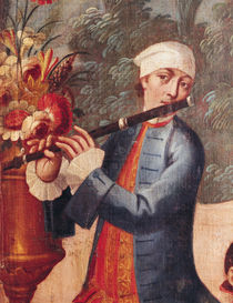 A Flautist, detail from a screen by Mexican School