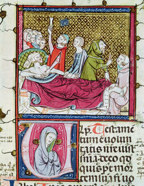 Ms 3076 fol.56r Dying Man Surrounded by Doctors and Family by French School