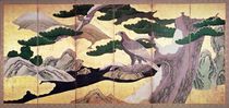 The Hawks in the Pines, 6 panel folding screen von Kano Eitoku