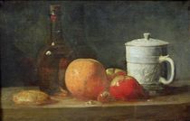 Still Life with Fruit and Wine Bottle von Jean-Baptiste Simeon Chardin