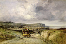 Arrival of a Stagecoach at Treport von Jules Achille Noel