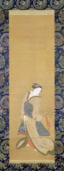 An Elegant Woman in a Blue Obi by Hotei Gosei