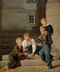 Young Boys Playing Dice in Front of Christiansborg Castle von Carl-Christian-Constantin Hansen