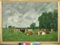 Pasture in Fervaques or, Cows in a Pasture von Eugene Louis Boudin