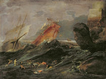 Shipwreck on a Rocky Shore by Leonard Bramer