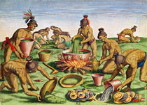 Preparations for a Feast, from 'Brevis Narratio..' von Jacques Le Moyne