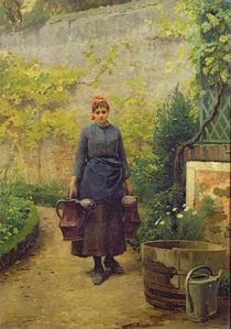 Woman with Watering Cans von Louis Emile Adan
