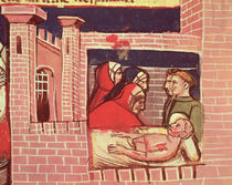 Caring for an injured man in a castle by Italian School