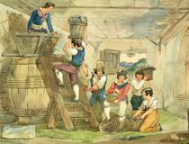 Grape-pickers carrying grapes to the press von Achille Pinelli