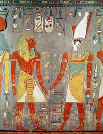 Relief depicting Horemheb before Horus by Egyptian 18th Dynasty