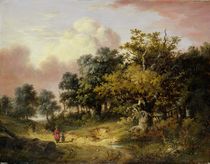 Wooded Landscape with Woman and Child Walking Down a Road by Robert Ladbrooke