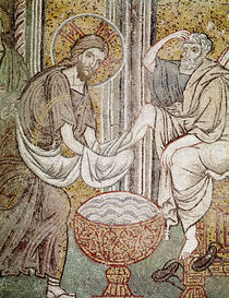 Jesus and St. Peter, detail from Jesus washing the feet of the apostle by Byzantine School