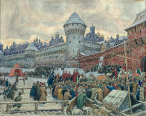 Ancient Moscow, departure after a fight by Apollinari Mikhailovich Vasnetsov