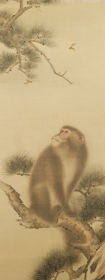 Monkey watching a dragonfly by Japanese School