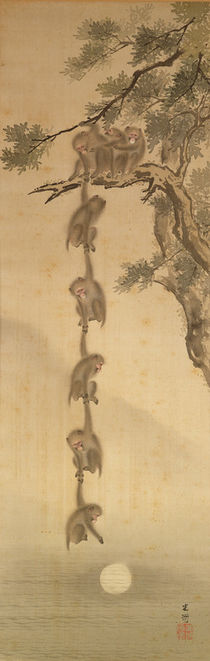 Monkeys reaching for the Moon by Japanese School