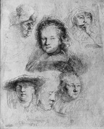 Six heads with Saskia van Uylenburgh in the centre von Rembrandt Harmenszoon van Rijn