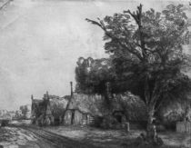 Landscape with Three Cottages by Rembrandt Harmenszoon van Rijn