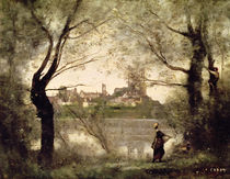 View of the Town and Cathedral of Mantes Through the Trees by Jean Baptiste Camille Corot