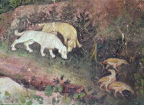 The Month of June, detail of dogs and partridges by Bohemian School