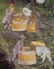 The Month of October, detail of grape-pickers and vats by Bohemian School